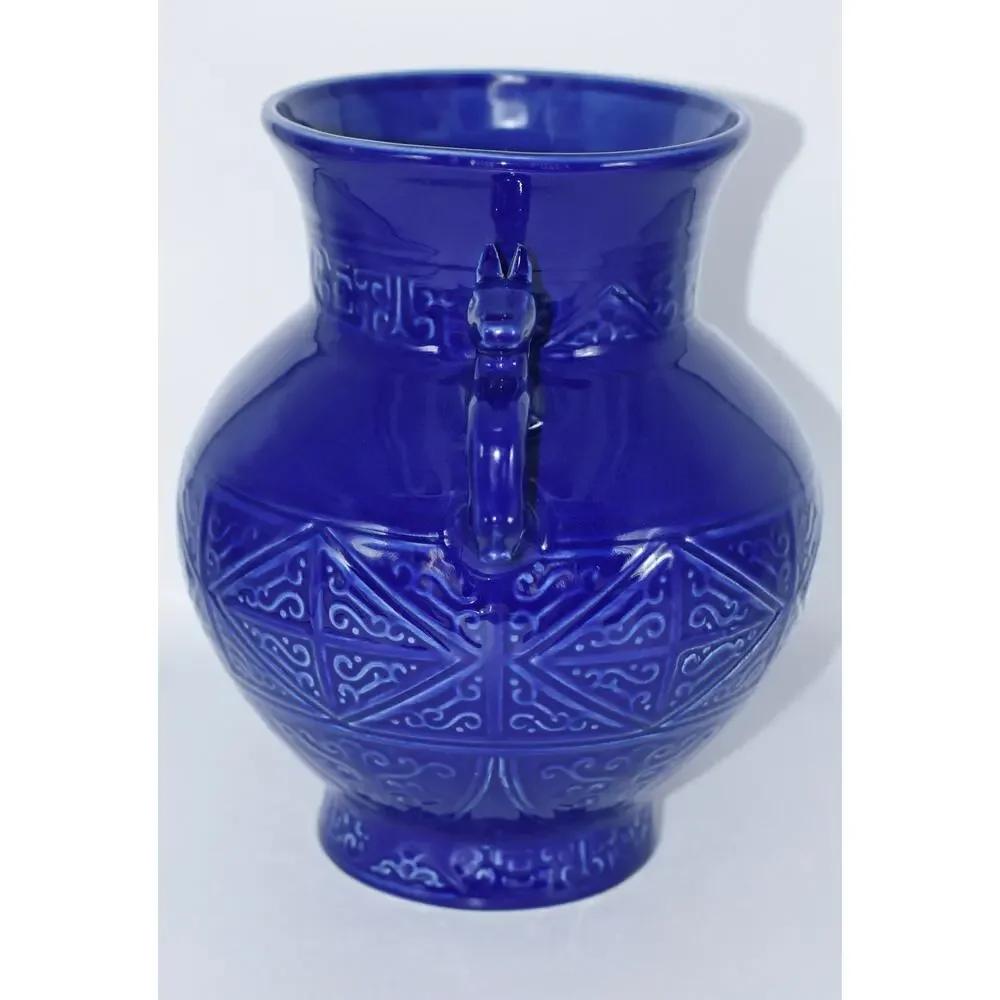 Chinese Cobalt Blue-glazed Alter Vessel Dragon Handles